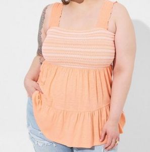 🎊Cotton Modal Slub Square Neck Smocked Babydoll Tank